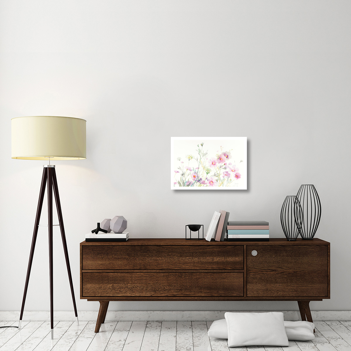 Queen Annes Lace and Cosmos on White -Paper Art-26&quotx18"
