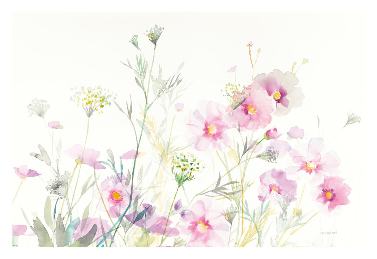 Queen Annes Lace and Cosmos on White -Paper Art-32"x22"