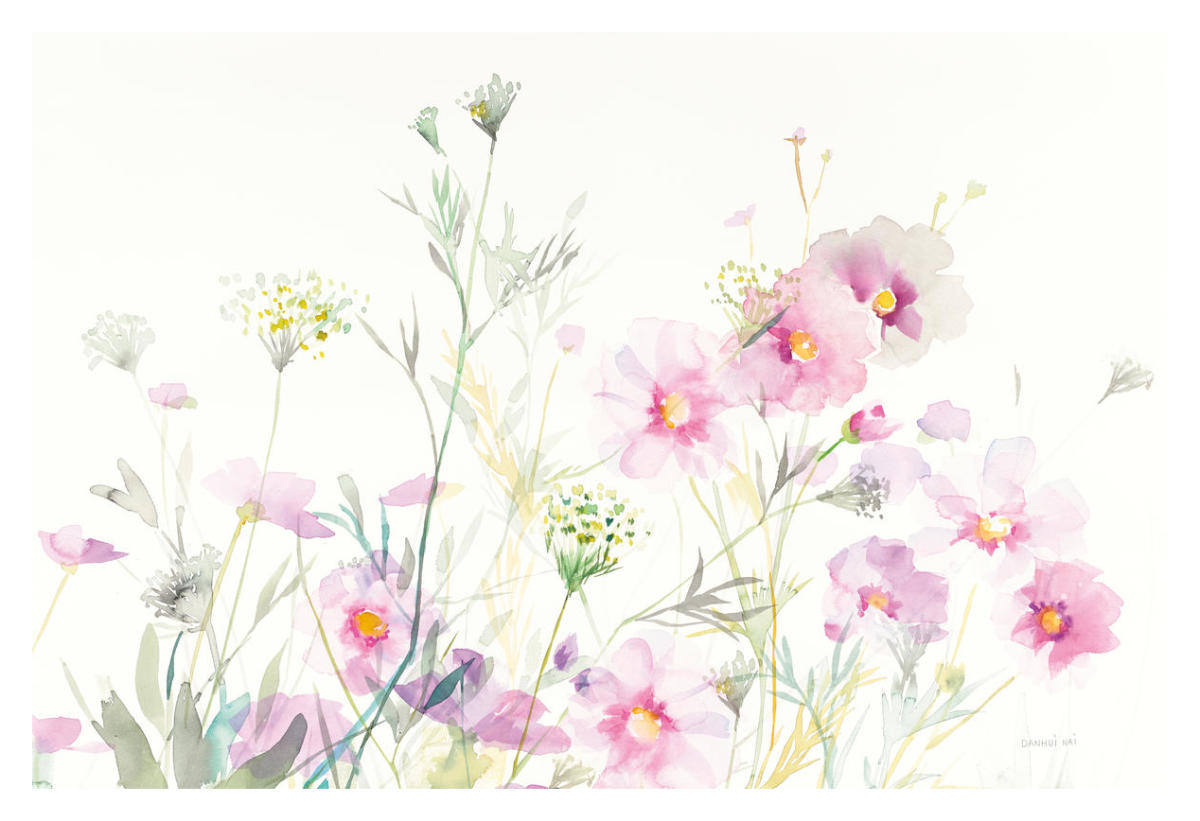 Queen Annes Lace and Cosmos on White -Paper Art-38"x26"