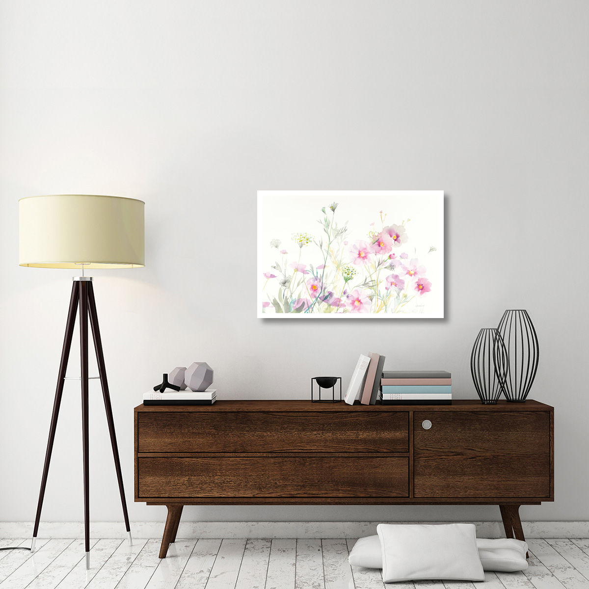 Queen Annes Lace and Cosmos on White -Paper Art-38&quotx26"