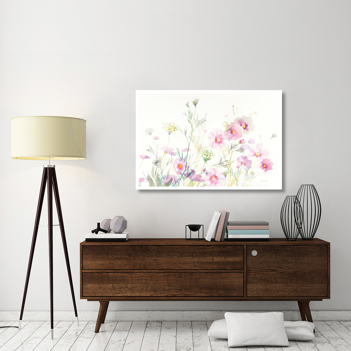 Queen Annes Lace and Cosmos on White -Paper Art-50&quotx34"