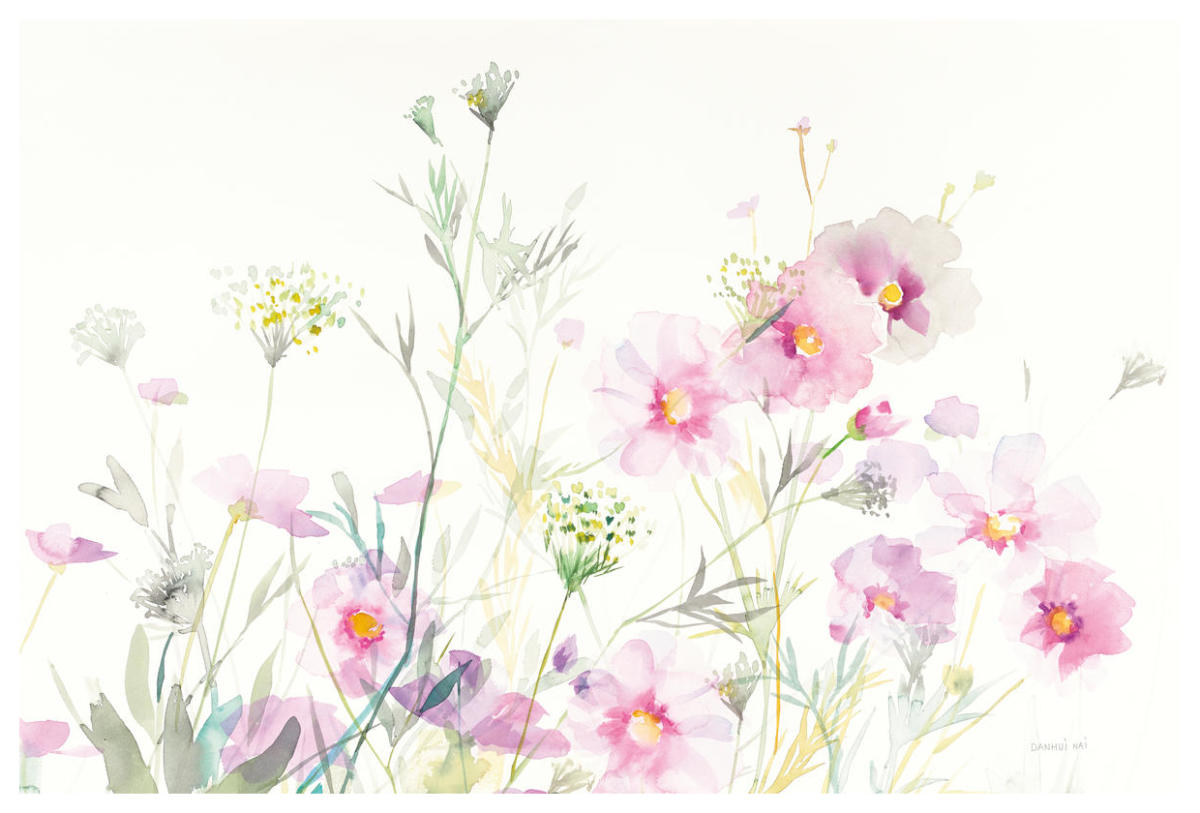 Queen Annes Lace and Cosmos on White -Paper Art-62"x42"