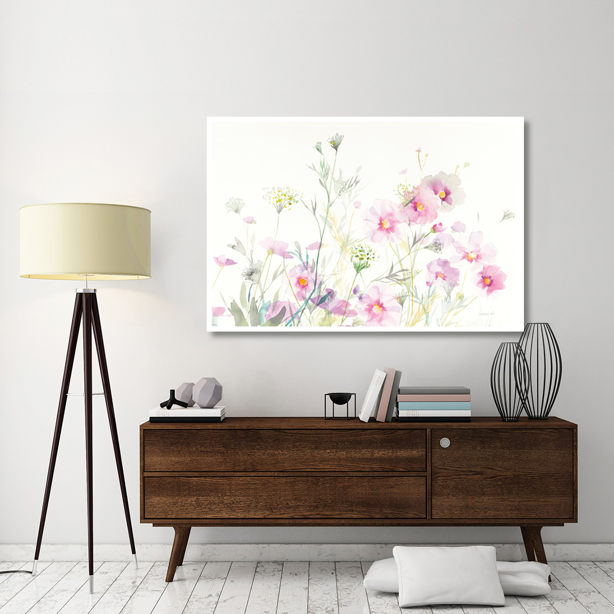 Queen Annes Lace and Cosmos on White -Paper Art-62&quotx42"