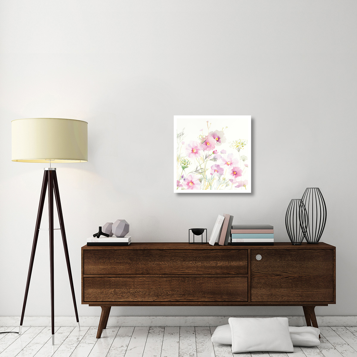 Queen Annes Lace and Cosmos on White II -Paper Art-26&quotx26"