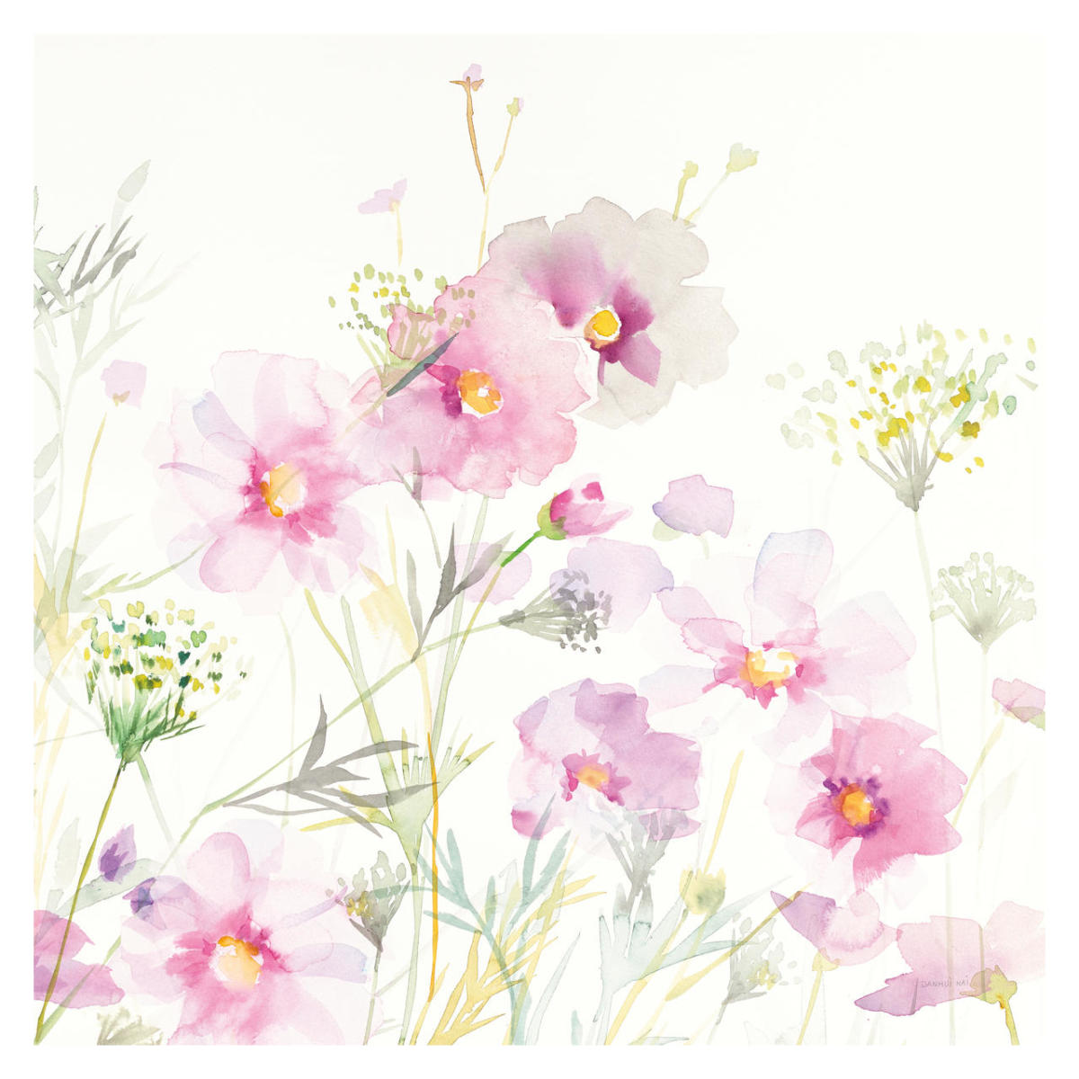 Queen Annes Lace and Cosmos on White II -Paper Art-32"x32"