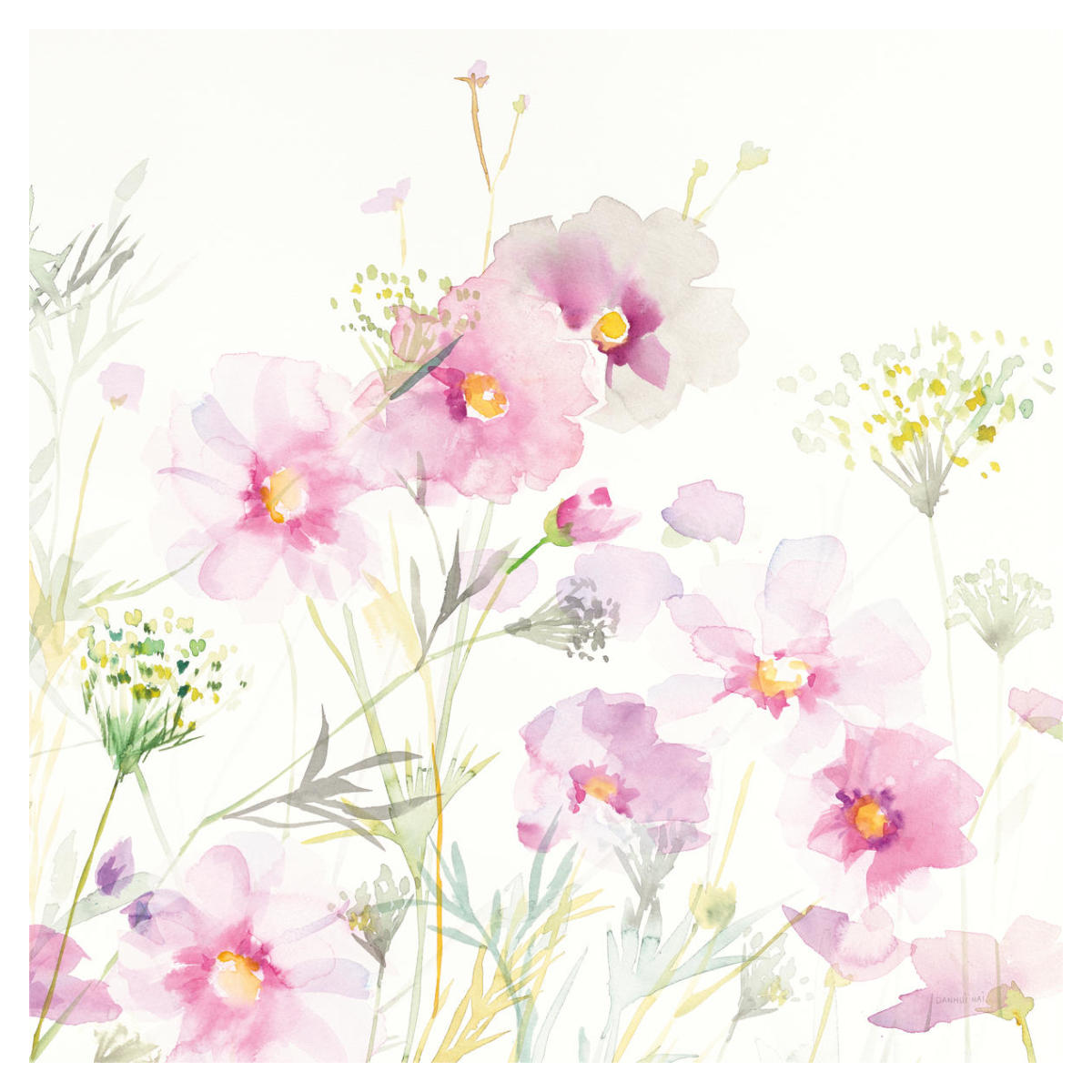 Queen Annes Lace and Cosmos on White II -Paper Art-38"x38"