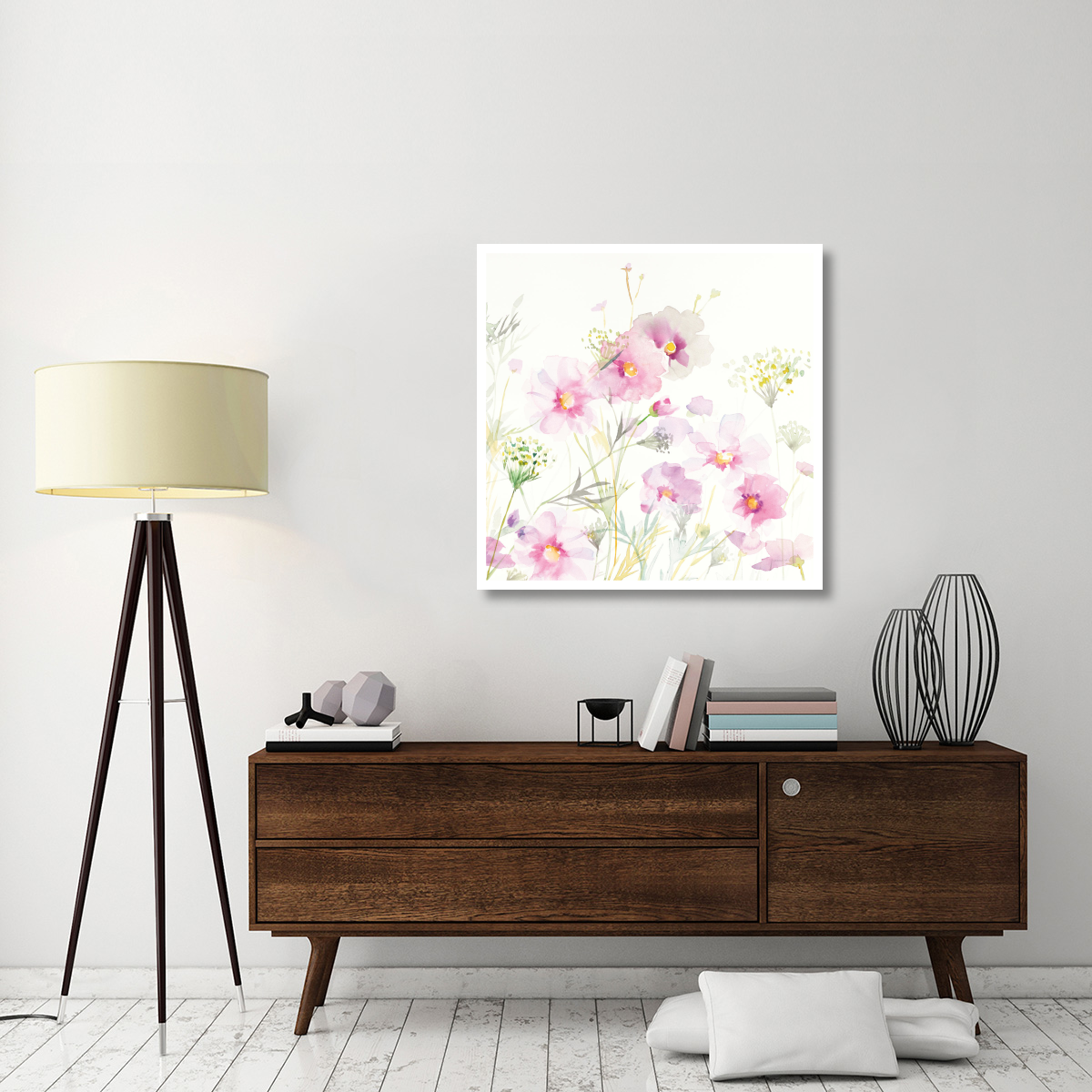 Queen Annes Lace and Cosmos on White II -Paper Art-38&quotx38"