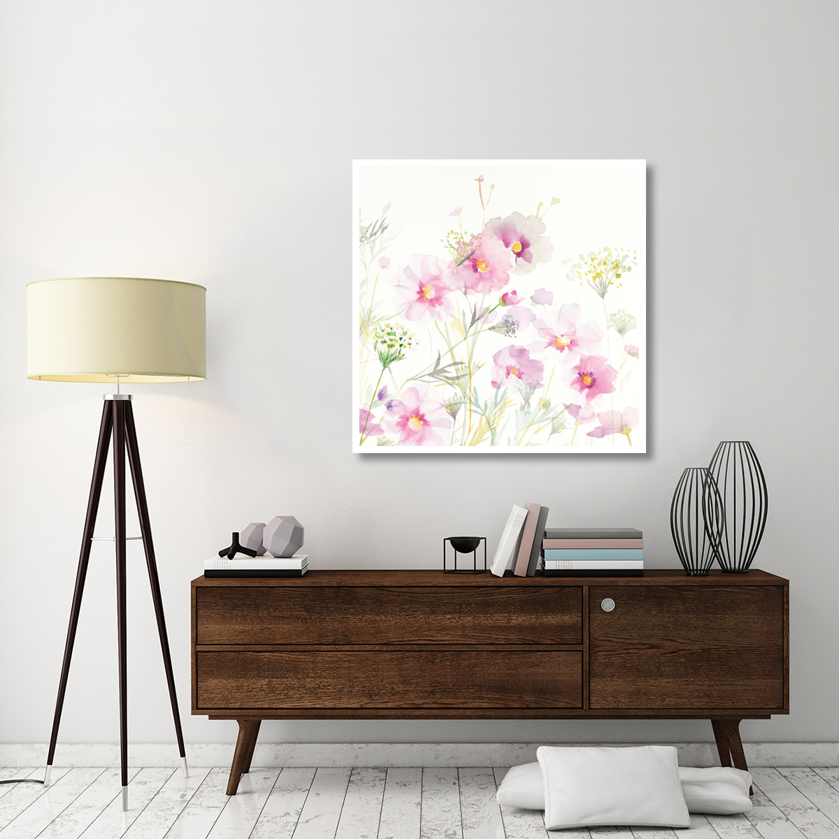 Queen Annes Lace and Cosmos on White II -Paper Art-42&quotx42"