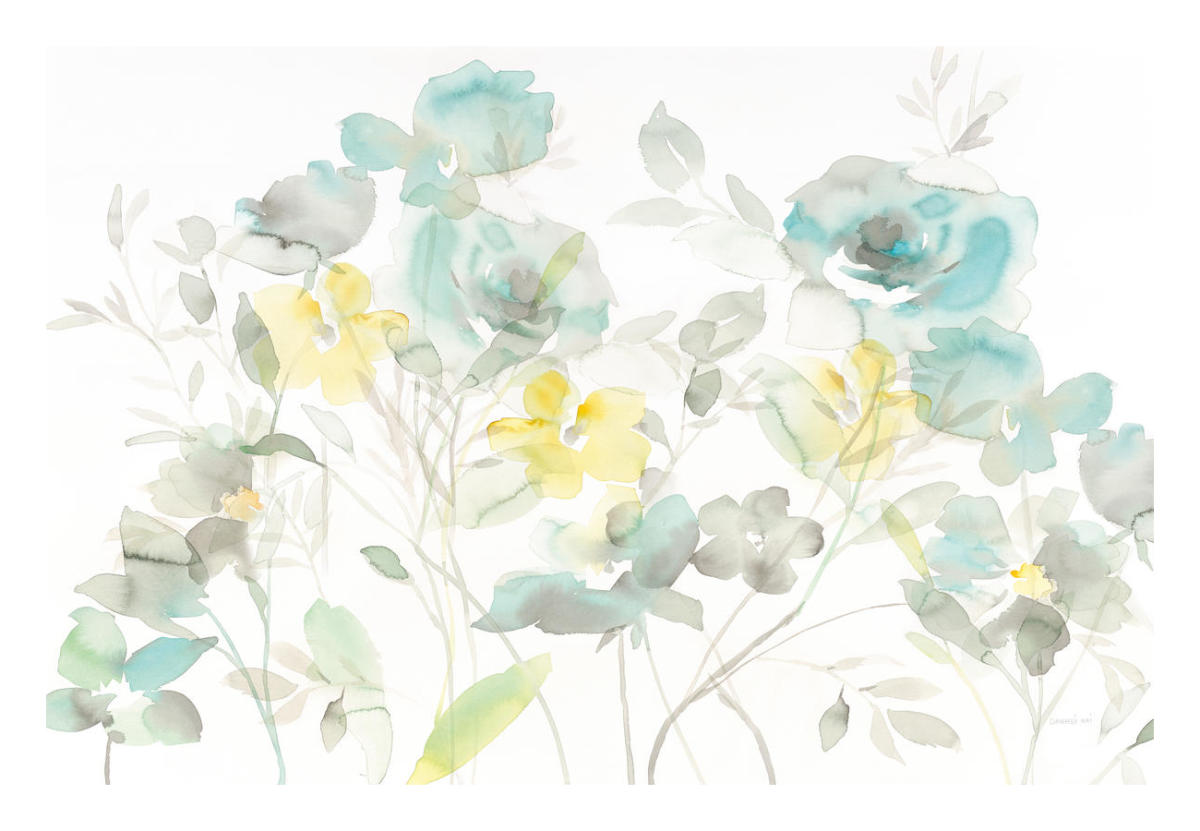 Aqua Roses Shadows -Paper Art-26"x18"